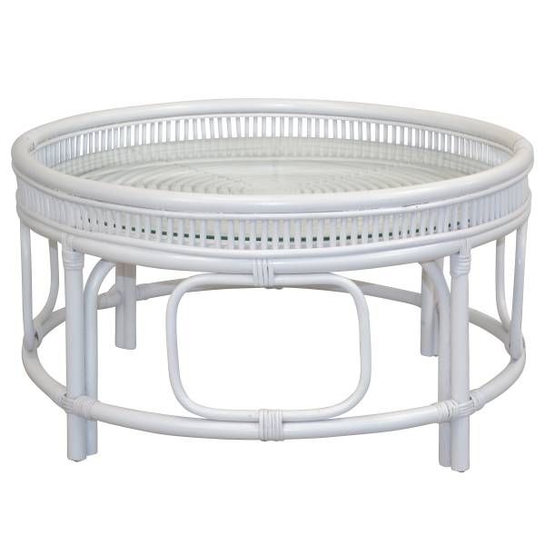 Couchtisch Hasdiha mit Glasplatte Rattan / Glas - Weiß