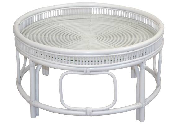 Couchtisch Hasdiha mit Glasplatte Rattan / Glas - Weiß
