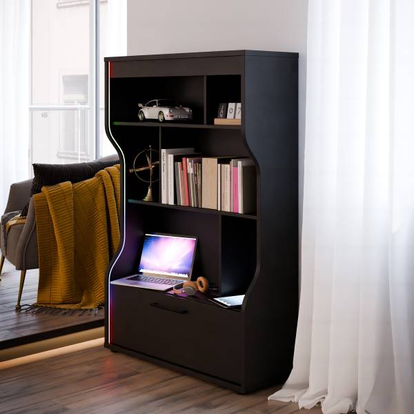 Scaffale Mazau - alto 135 cm Illuminazione inclusa - Nero