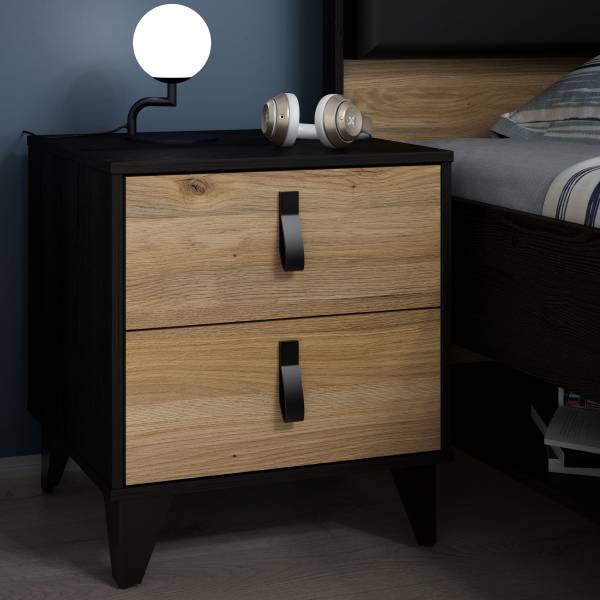Comodino Rimak Effetto rovere nero / Effetto rovere