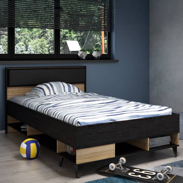 Letto singolo Rimak Effetto rovere nero / Effetto rovere