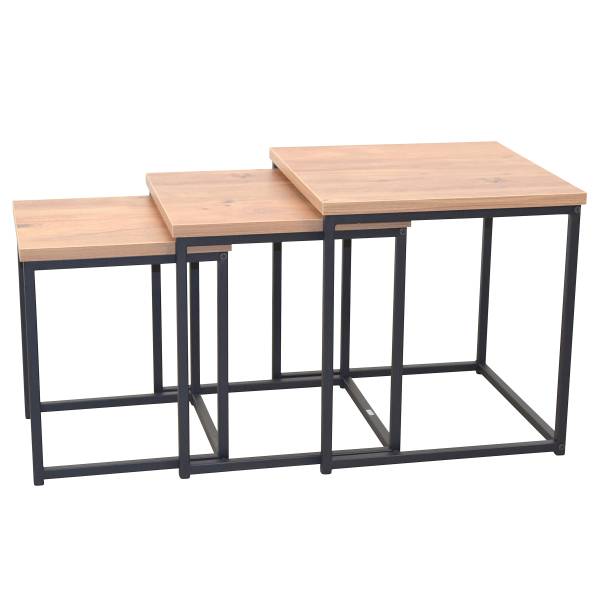 Tables d’appoint Mandowal - Lot de 3 Imitation chêne / Noir