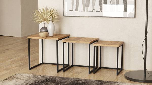 Tables d’appoint Mandowal - Lot de 3 Imitation chêne / Noir
