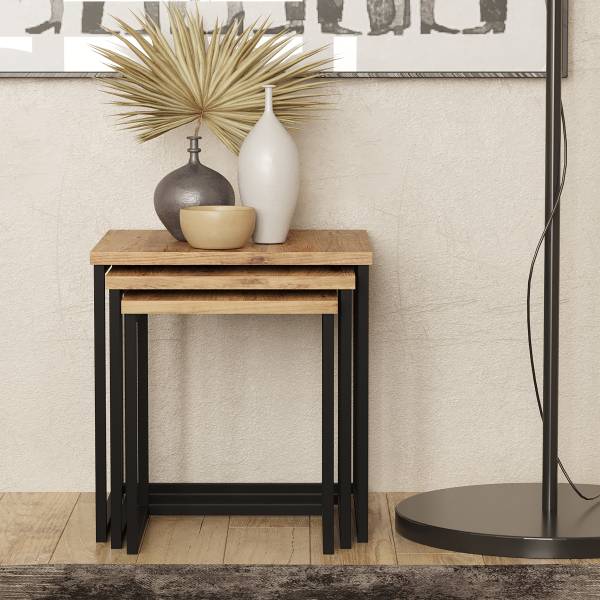 Tables d’appoint Mandowal - Lot de 3 Imitation chêne / Noir