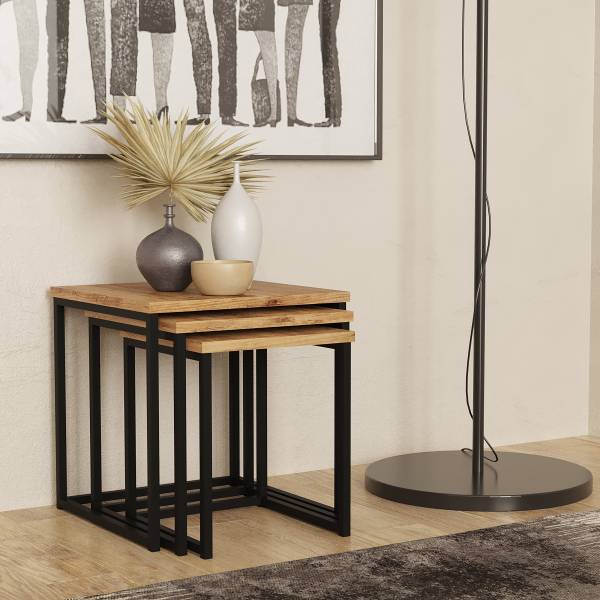 Tables d’appoint Mandowal - Lot de 3 Imitation chêne / Noir