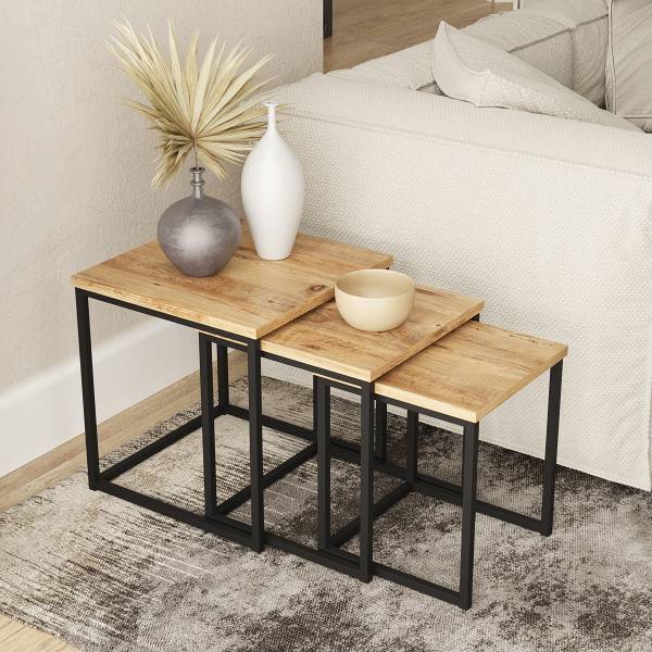 Tables d’appoint Mandowal - Lot de 3 Imitation chêne / Noir
