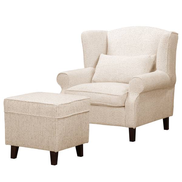 Ohrensessel COLMAR XL Strukturstoff Sidonia: Beige - Mit Hocker