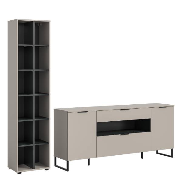 Wohnkombi Quario 2-tlg Sideboard/Regal Kaschmir / Schwarz