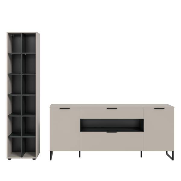 Wohnkombi Quario 2-tlg Sideboard/Regal Kaschmir / Schwarz