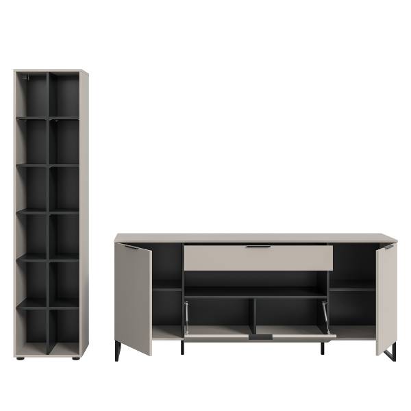 Wohnkombi Quario 2-tlg Sideboard/Regal Kaschmir / Schwarz
