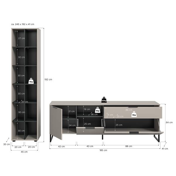 Ensemble Quario Étagère/Meuble TV -2 él. Cachemire / Noir