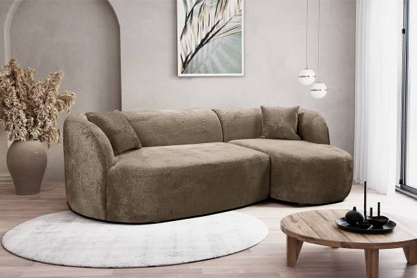 Ecksofa Rifao mit Longchair Chenille Eudora: Braun - Ecke davorstehend rechts