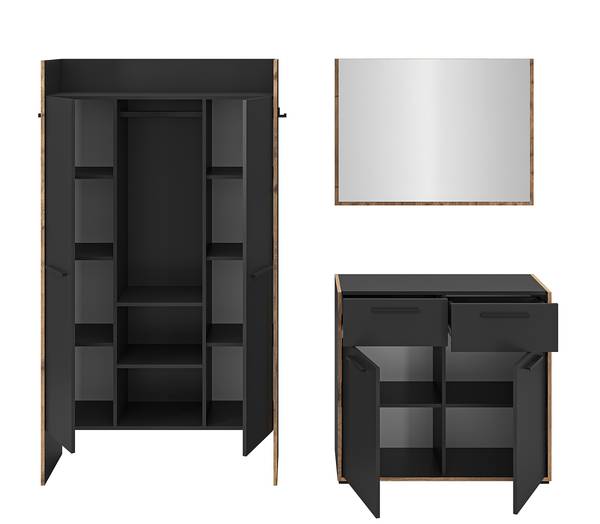 Garderobenset Bueno 3-teilig mit Schrank Graphit / Eiche Nox Dekor