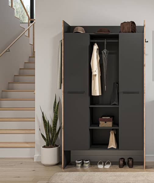 Armoire d’entrée Bueno Graphite / Imitation chêne Nox