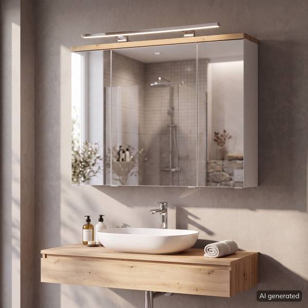 Armadietto a specchio illuminato Padosa bianco lucido - Larghezza: 80 cm