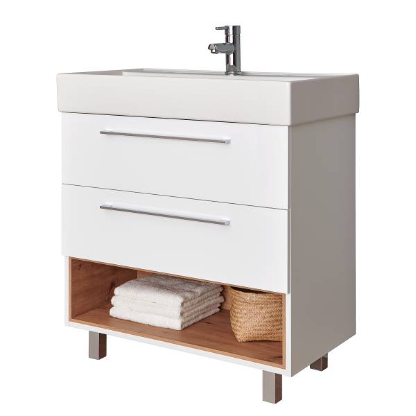 Mobile da terra con lavabo Vastag bianco lucido