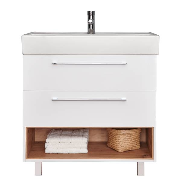 Mobile da terra con lavabo Vastag bianco lucido
