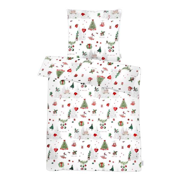 Copripiumino e federa Max cotone - Bianco / Verde / Rosso - 135 x 200 cm + cuscino 80 x 80 cm