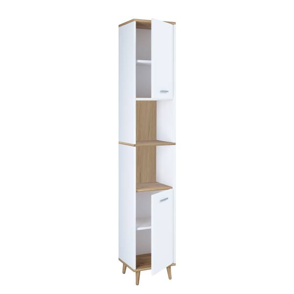 Hochschrank Landos Weiß / Eiche Dekor
