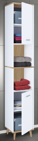 Hochschrank Landos Weiß / Eiche Dekor