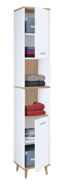 Hochschrank Landos Weiß / Eiche Dekor