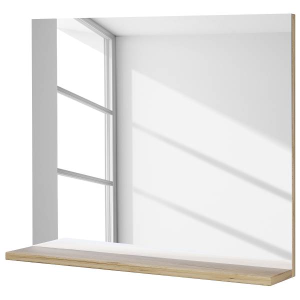 Specchio Landos Senza illuminazione - Bianco / Effetto quercia