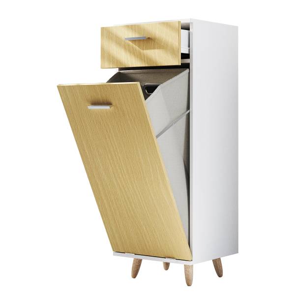 Unterschrank Landos mit Wäschekippe Weiß / Eiche Dekor - Breite: 40 cm