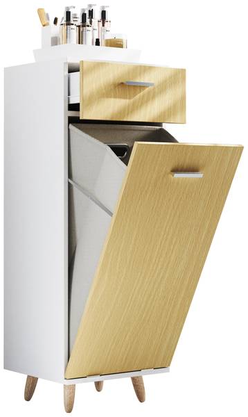 Unterschrank Landos mit Wäschekippe Weiß / Eiche Dekor - Breite: 40 cm