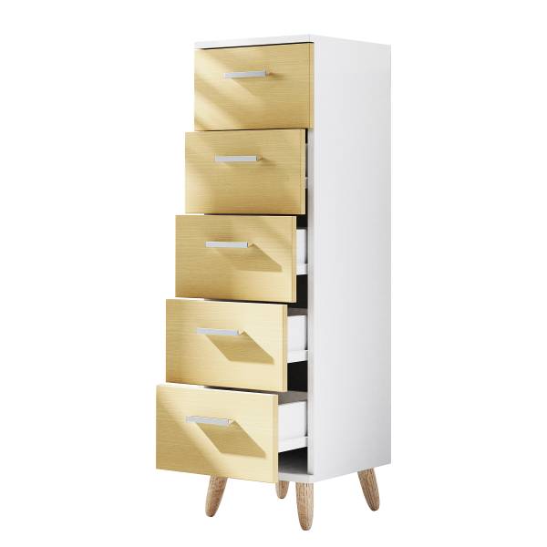 Midischrank Landos 5 Schubladen Weiß / Eiche Dekor