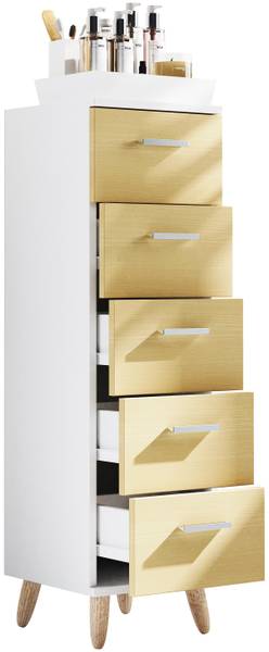Midischrank Landos 5 Schubladen Weiß / Eiche Dekor