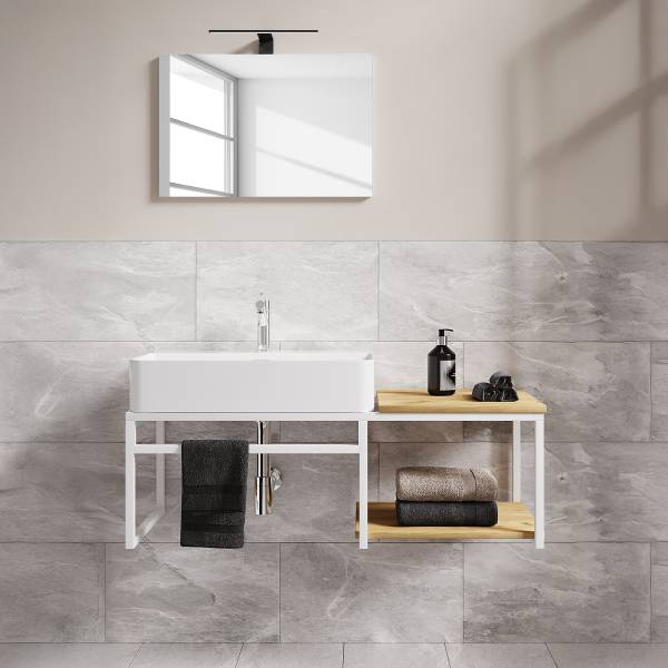 Set di 2 specchi da bagno Bitila A Effetto quercia / Bianco