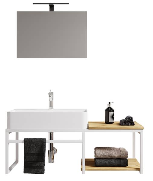 Set di 2 specchi da bagno Bitila A Effetto quercia / Bianco