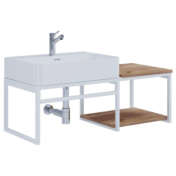 Wastafel Bitila met plank eikenhouten look/wit