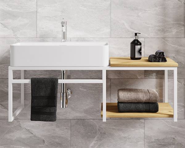 Wastafel Bitila met plank eikenhouten look/wit