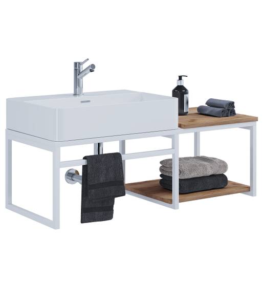 Wastafel Bitila met plank eikenhouten look/wit