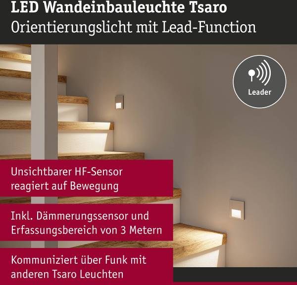 LED-Einbauleuchte Tsaro mit Sensor Kunststoff - Chrom