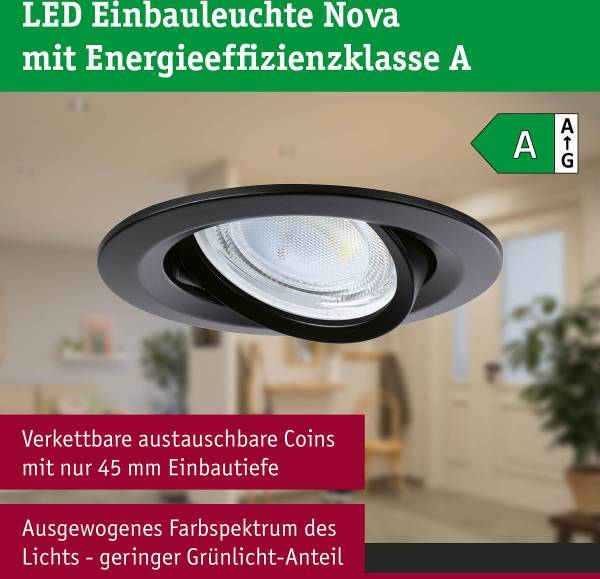 Einbauleuchte Nova Coin Aluminium - Schwarz - 3er Set - Universalweiß