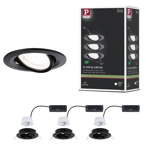 Einbauleuchte Nova Coin Aluminium - Schwarz - 3er Set - Universalweiß