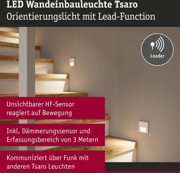 LED-Einbauleuchte Tsaro mit Sensor Kunststoff - Weiß
