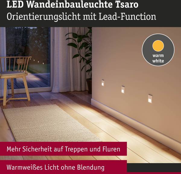 LED-Einbauleuchte Tsaro mit Sensor Kunststoff - Weiß