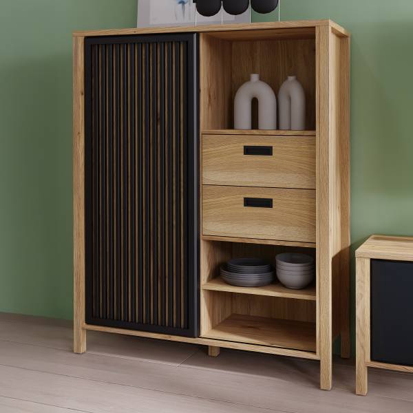 Highboard Canila - Breite 103 cm Eiche Mauvella Dekor / Schwarz