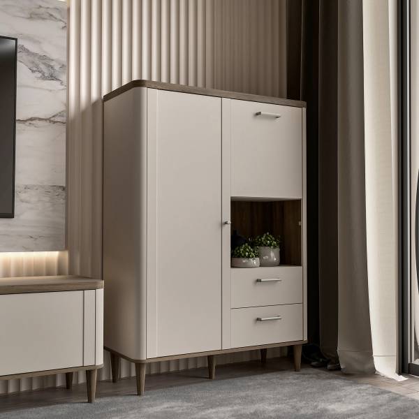 Credenza Melima - larga 100 cm Cashmere / Effetto rovere