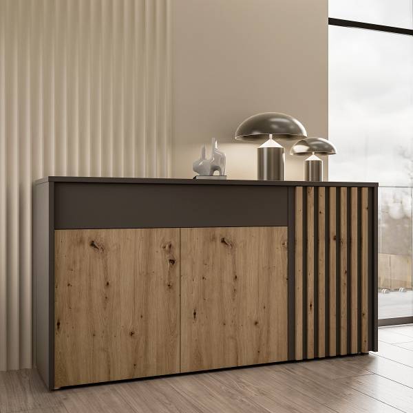 Sideboard Kitugu Eiche Artisan Dekor / Grau