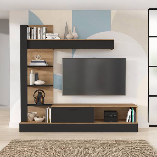 Wandmeubel Cuxín Riviera eikenhouten look/zwart