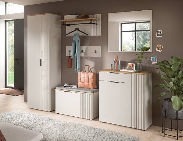 Banc d’entrée Slide - Coussins d’assise Cachemire / Imitation chêne Evoke