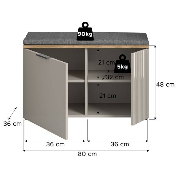 Banc d’entrée Slide - Coussins d’assise Cachemire / Imitation chêne Evoke