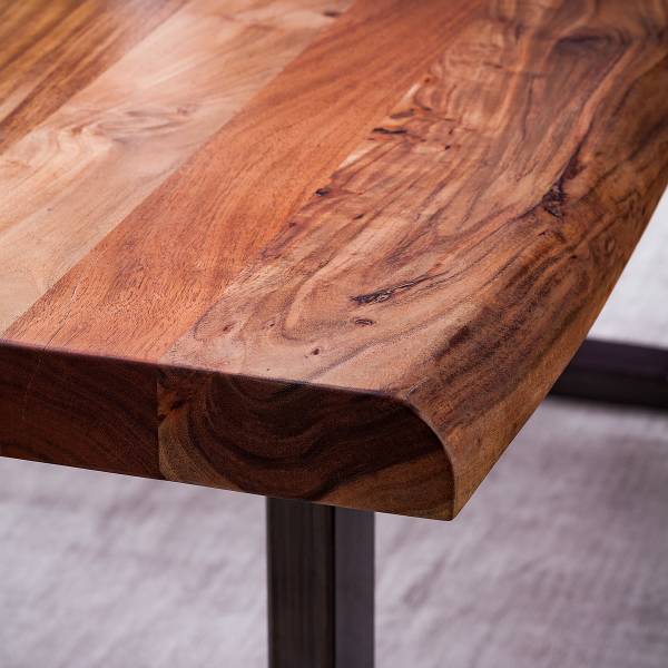 Tavolo in legno massello KAPRA Acacia Marrone - 200 x 100 cm - Vintage Metal - U-forma - Spessore del piano del tavolo: 5 cm