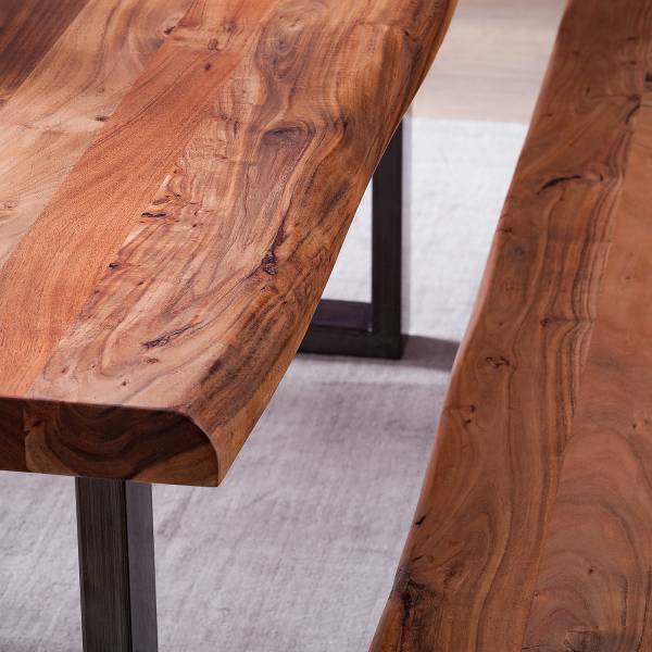 Tavolo in legno massello KAPRA Acacia Marrone - 200 x 100 cm - Vintage Metal - U-forma - Spessore del piano del tavolo: 5 cm