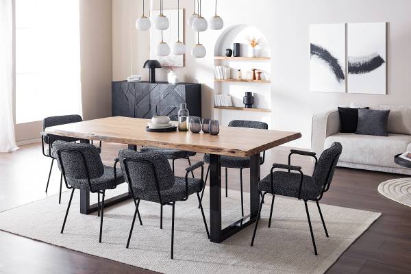 Tavolo in legno massello KAPRA Acacia Marrone - 200 x 100 cm - Vintage Metal - U-forma - Spessore del piano del tavolo: 5 cm