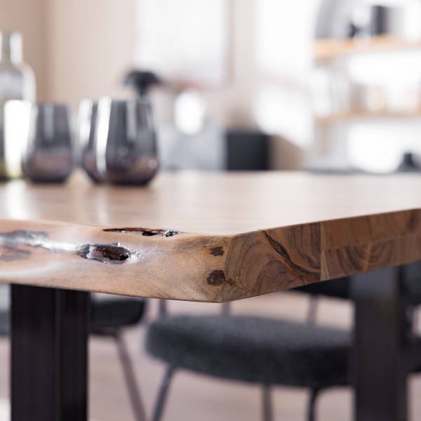 Tavolo in legno massello KAPRA Acacia Marrone - 200 x 100 cm - Vintage Metal - U-forma - Spessore del piano del tavolo: 5 cm